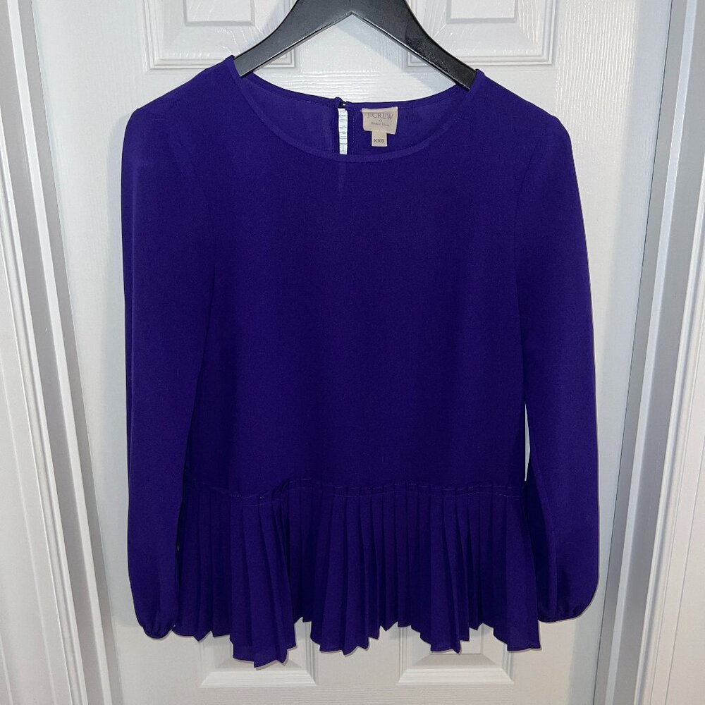 J. Crew Factory Long Sleeve Pleated Ruffle Hem Blouse